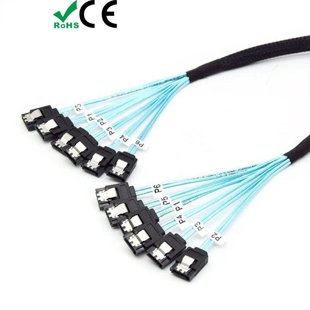 1M/0.5M Sata SAS Cable High Speed 6Gbps 6/8 Ports/Set 7 Pin Sata To Sata High Quality for PC Server HDD Mining