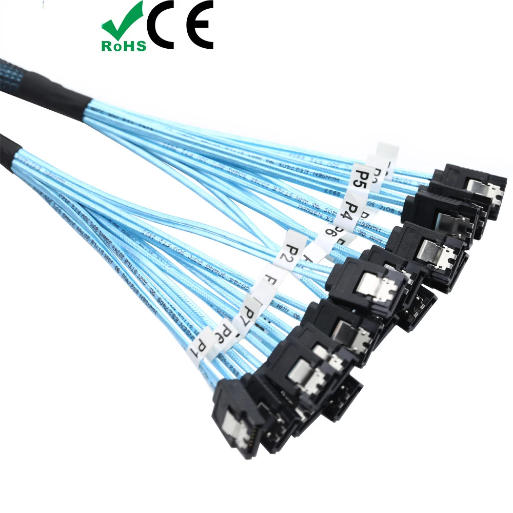 1M/0.5M Sata SAS Cable High Speed 6Gbps 6/8 Ports/Set 7 Pin Sata To Sata High Quality for PC Server HDD Mining