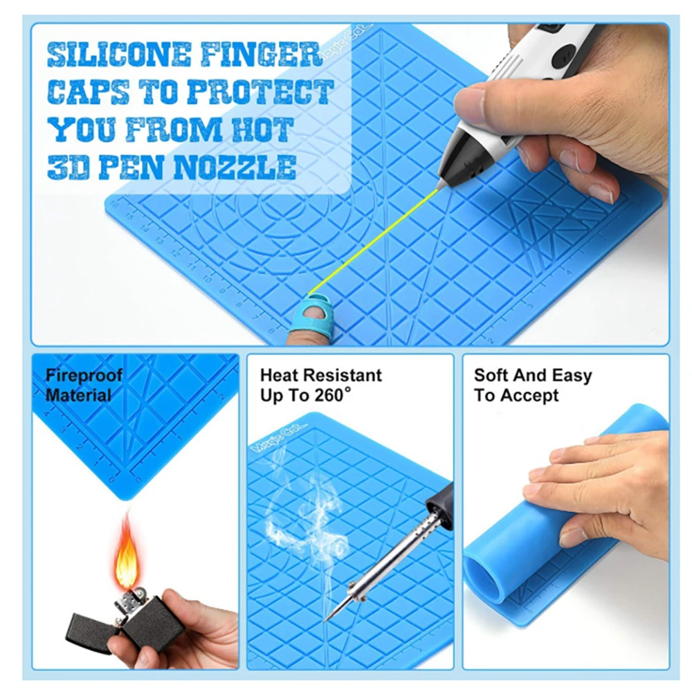 3D Printing Pen Silicone Mat DIY With 2 Finger Protectors Template Drawing Tool Silicone Pad Drawing Tools for Kids Adults