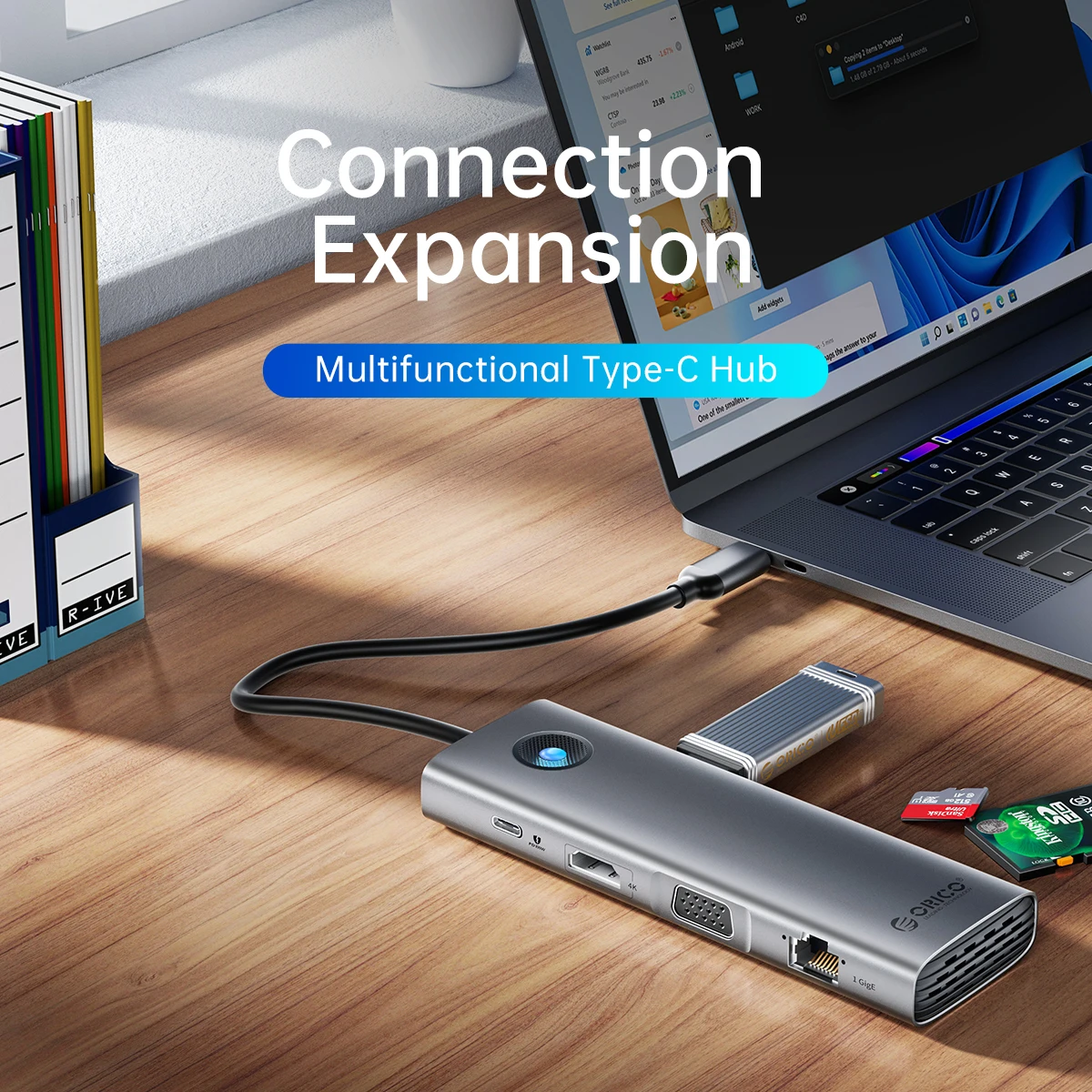ORICO Docking Station Type C HUB to 4K60Hz HDMI-compatible USB 3.0 Adapter RJ45 PD100W Charge For Macbook Pro Laptop Accessories