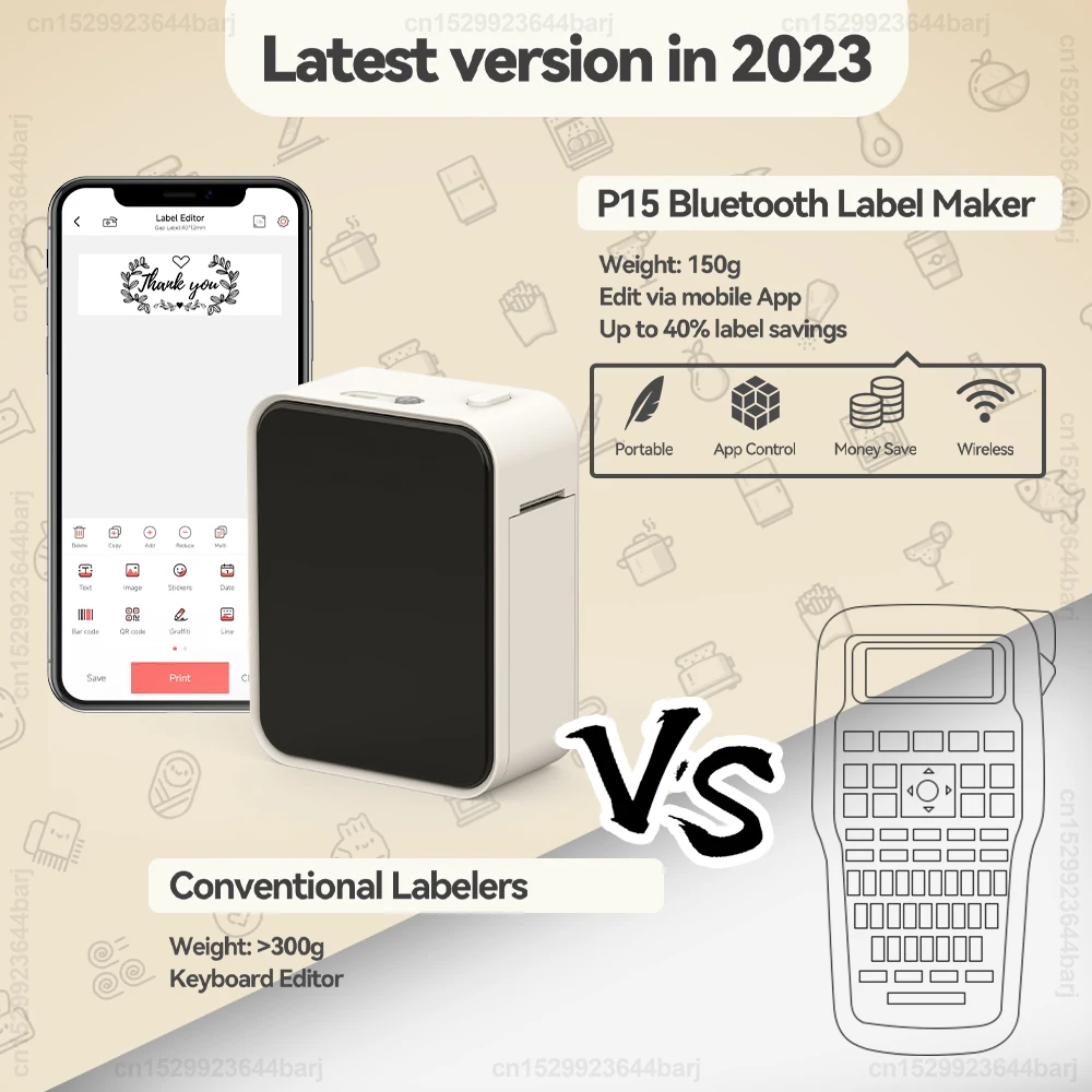 P15 Wireless Bluetooth Thermal Label Printer Mini Portable Adhesive Label Maker Fast Printing Similar as Marklife P15 P12 L12