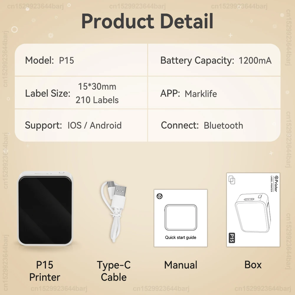 P15 Wireless Bluetooth Thermal Label Printer Mini Portable Adhesive Label Maker Fast Printing Similar as Marklife P15 P12 L12