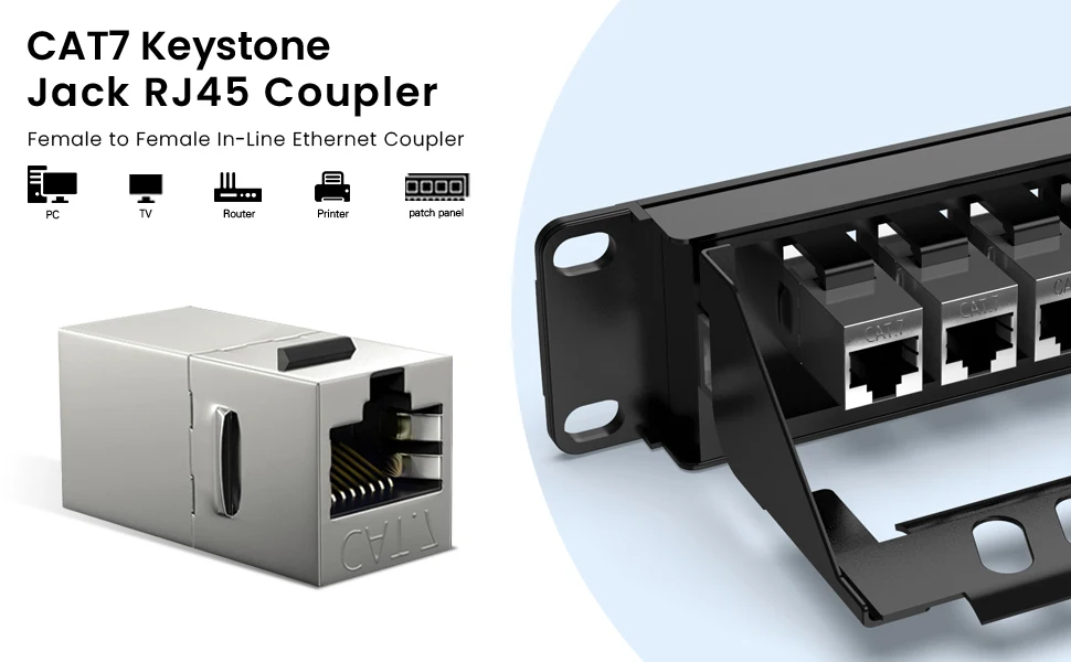 ZoeRax CAT7 CAT6A CAT6 Coupler RJ45 Keystone Shielded Coupler, Female to Female RJ45 Inline Coupler Keystone Jack
