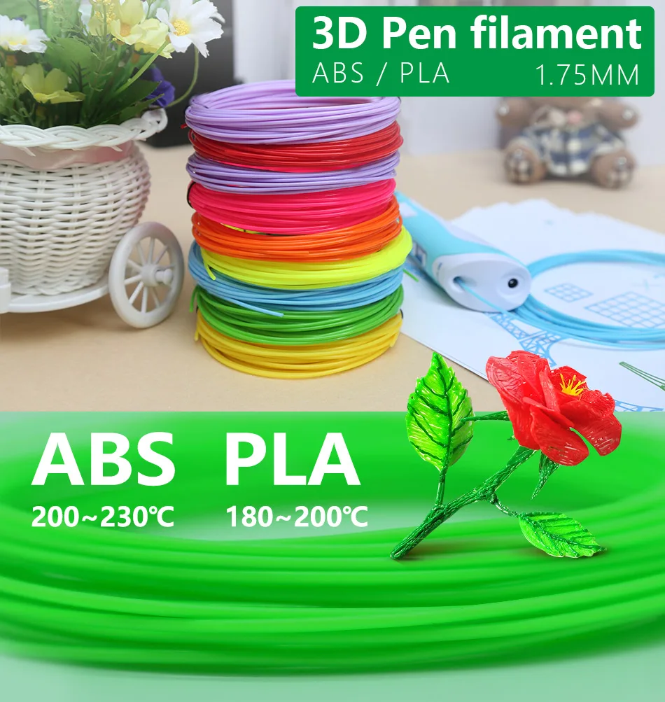 3D Print Plastic, 3-D Pens Filament Materials, 3D Printing Filament, Diameter 1.75mm PLA Line, 20 Non Repeating Colors, Random C