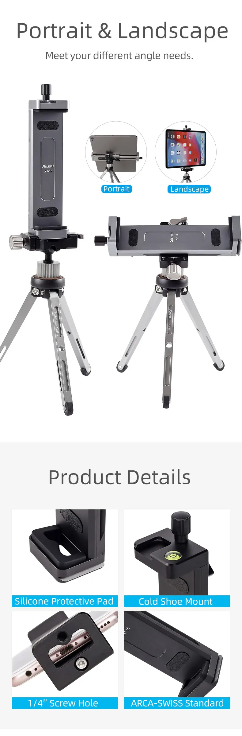 Universal Aluminum Alloy Tablet Phone Stand Holder Clip Tripod Adjustable Bracket for Mobile Phones Ipro Tablets Tablet Holder