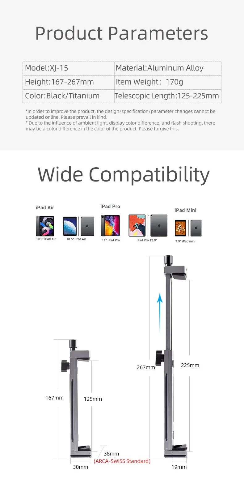 Universal Aluminum Alloy Tablet Phone Stand Holder Clip Tripod Adjustable Bracket for Mobile Phones Ipro Tablets Tablet Holder