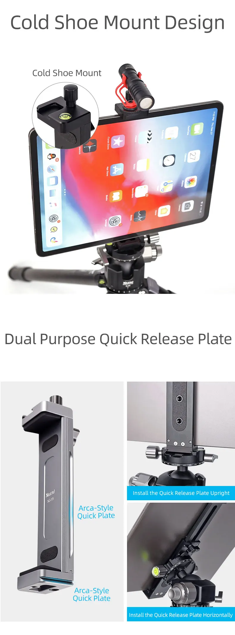 Universal Aluminum Alloy Tablet Phone Stand Holder Clip Tripod Adjustable Bracket for Mobile Phones Ipro Tablets Tablet Holder