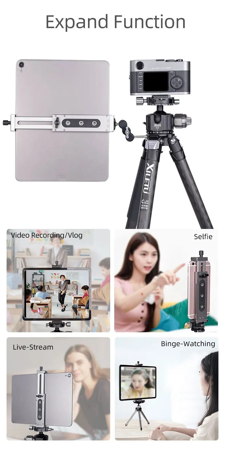 Universal Aluminum Alloy Tablet Phone Stand Holder Clip Tripod Adjustable Bracket for Mobile Phones Ipro Tablets Tablet Holder