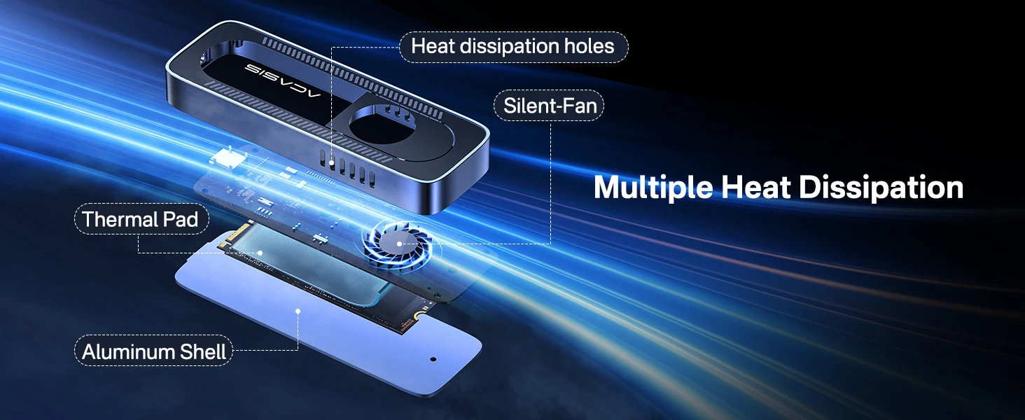 ACASIS 10Gbps USB-C 3.1 M.2 NVMe SSD Enclosure Case For 2280/60/42/30 Small Size Built In Fan Version Case For iPhone 12/Mac