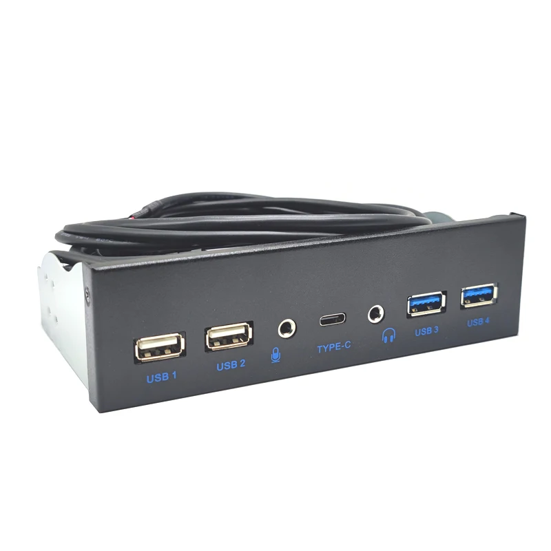USB 3.0 Front Panel for PC USB 3.1 Type C + 2x USB3.0 + 2x USB2.0 Hub + HD Audio 3.5mm + Earphone MIC for 5.25" CD-ROM Drive Bay