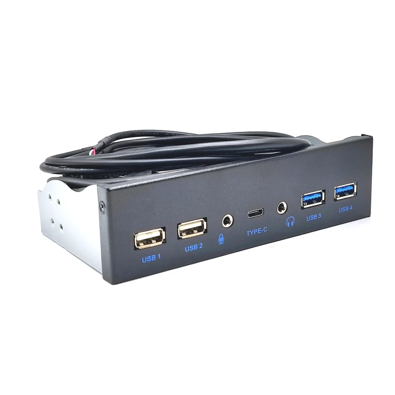 USB 3.0 Front Panel for PC USB 3.1 Type C + 2x USB3.0 + 2x USB2.0 Hub + HD Audio 3.5mm + Earphone MIC for 5.25" CD-ROM Drive Bay