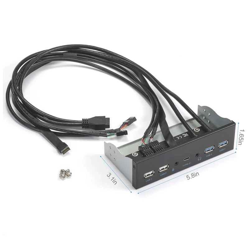 USB 3.0 Front Panel for PC USB 3.1 Type C + 2x USB3.0 + 2x USB2.0 Hub + HD Audio 3.5mm + Earphone MIC for 5.25" CD-ROM Drive Bay