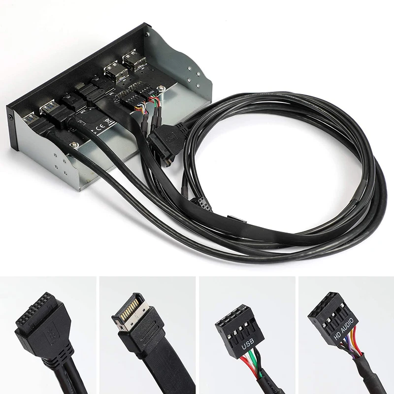 USB 3.0 Front Panel for PC USB 3.1 Type C + 2x USB3.0 + 2x USB2.0 Hub + HD Audio 3.5mm + Earphone MIC for 5.25" CD-ROM Drive Bay