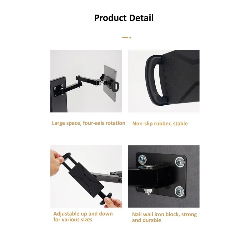 1pcs Wall Mount Tablet Stand Long Arm Stretchable Cell Phone Wall Holder Adjustable Metal Wall IPad Stand for IPhone 4-13 Inches