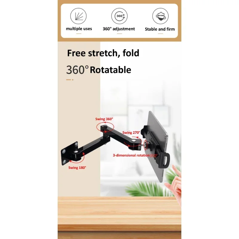 1pcs Wall Mount Tablet Stand Long Arm Stretchable Cell Phone Wall Holder Adjustable Metal Wall IPad Stand for IPhone 4-13 Inches
