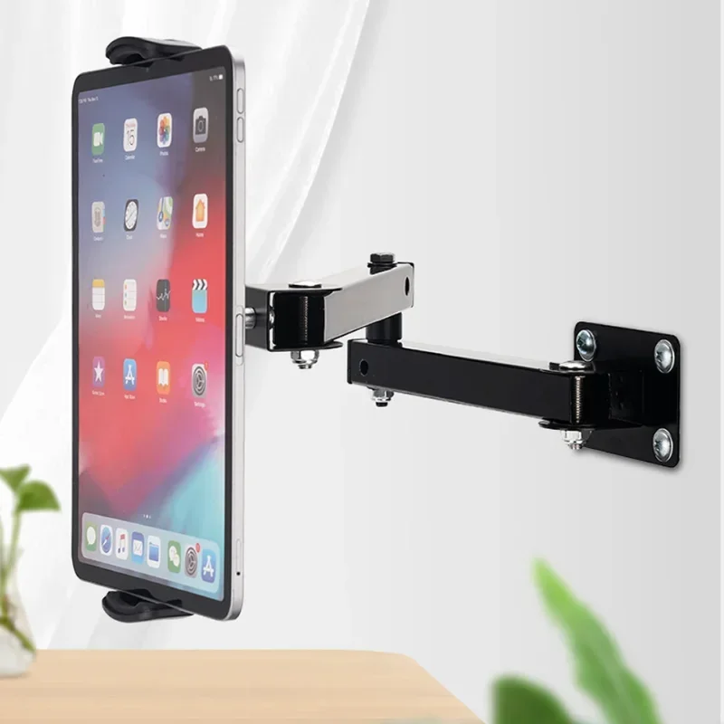 1pcs Wall Mount Tablet Stand Long Arm Stretchable Cell Phone Wall Holder Adjustable Metal Wall IPad Stand for IPhone 4-13 Inches