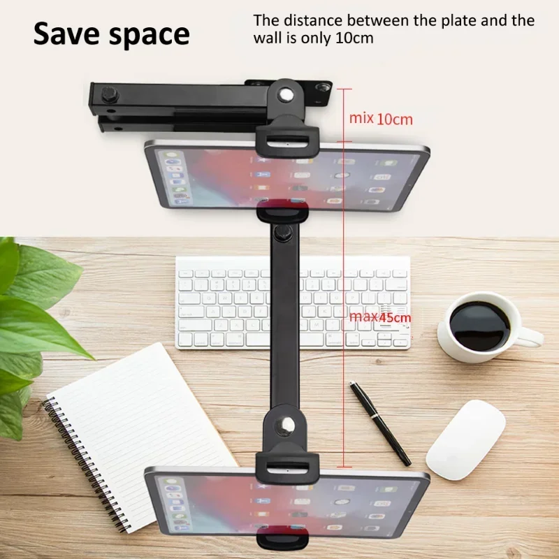 1pcs Wall Mount Tablet Stand Long Arm Stretchable Cell Phone Wall Holder Adjustable Metal Wall IPad Stand for IPhone 4-13 Inches