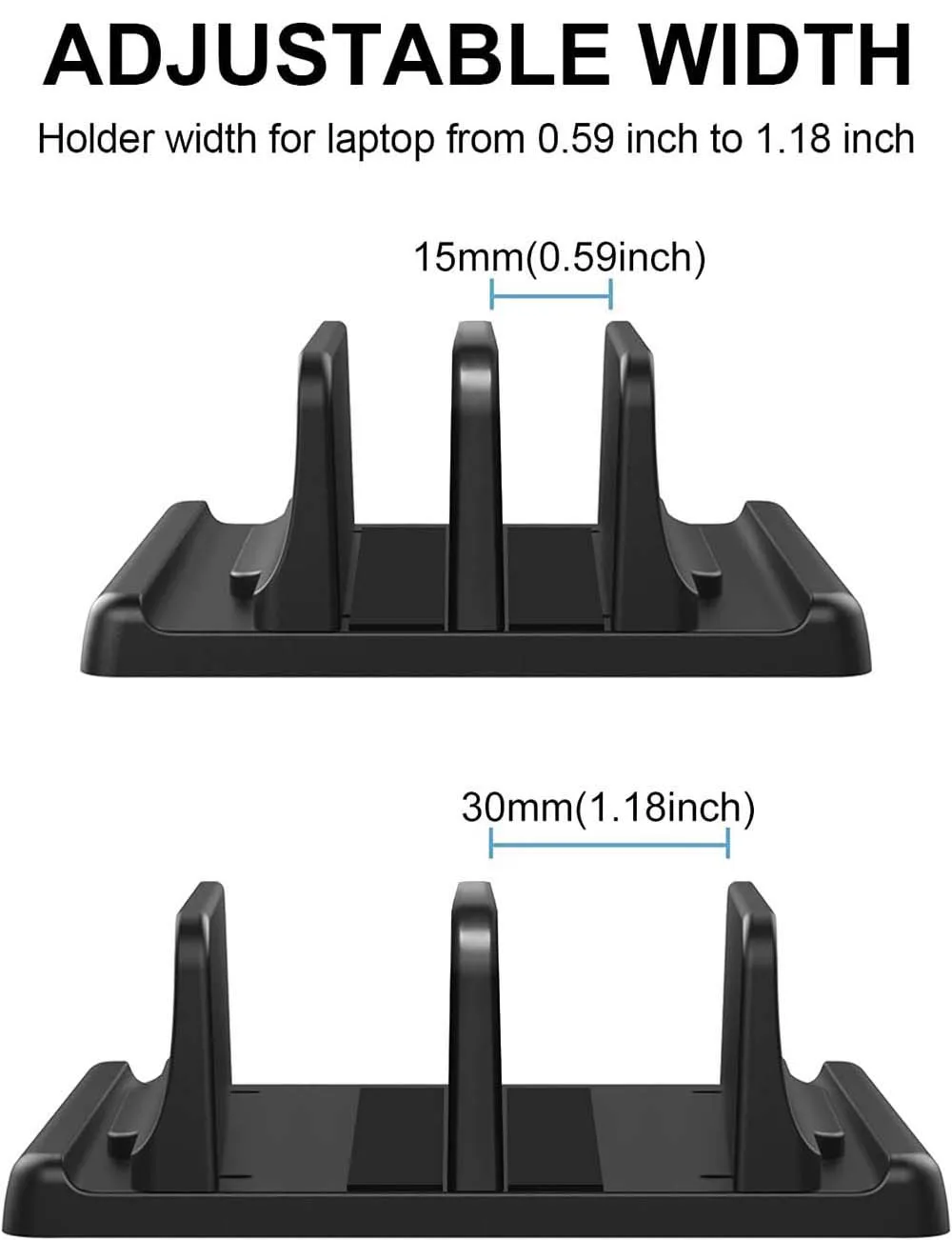 Dual-Slot Adjustable Vertical Laptop Stand ABS Plastic 4in1 Design Space-Saving for MacBook Chromebook Surface HP Dell Book iPad