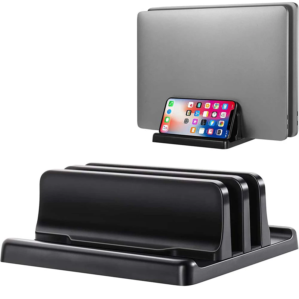 Dual-Slot Adjustable Vertical Laptop Stand ABS Plastic 4in1 Design Space-Saving for MacBook Chromebook Surface HP Dell Book iPad