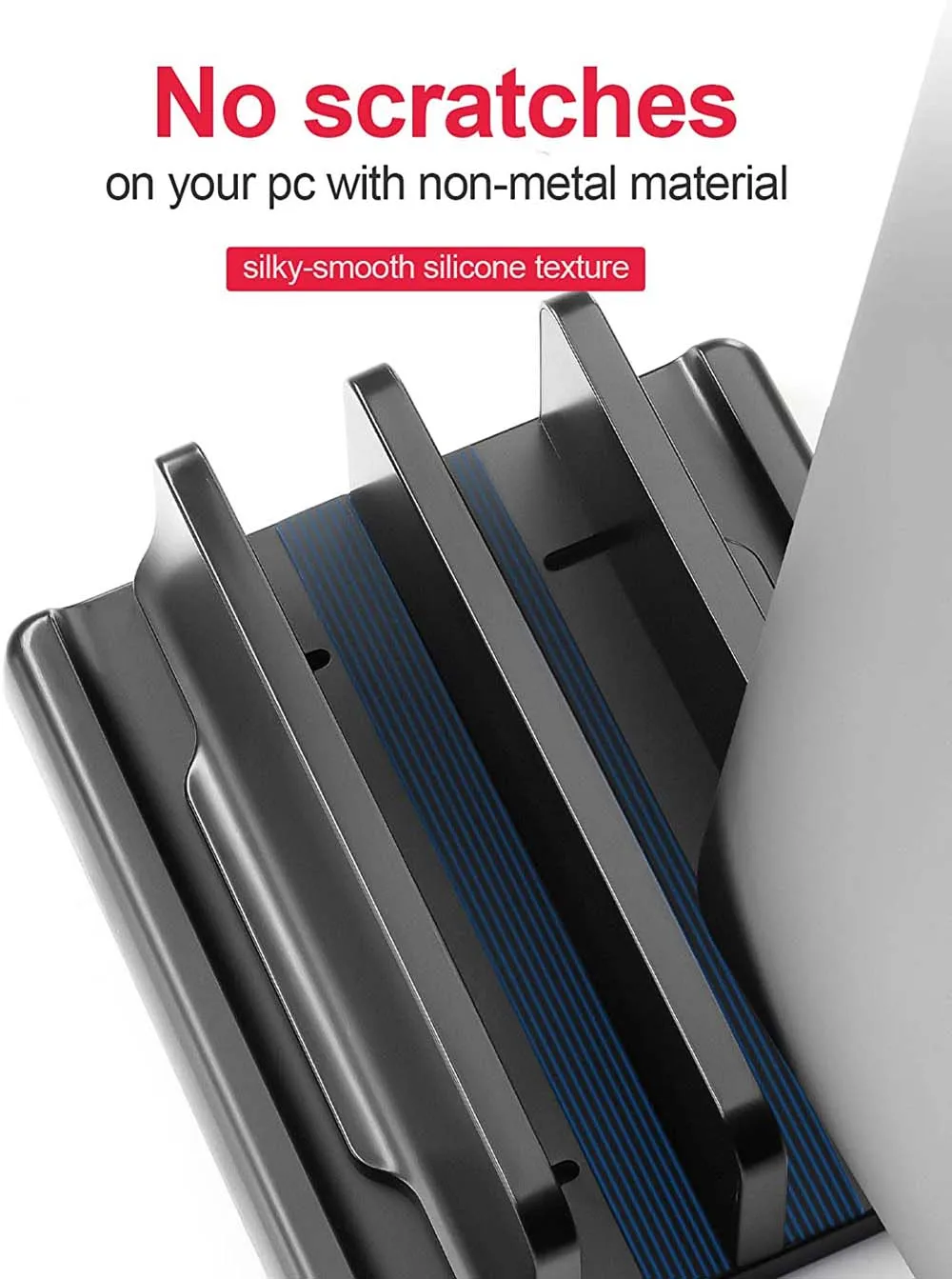 Dual-Slot Adjustable Vertical Laptop Stand ABS Plastic 4in1 Design Space-Saving for MacBook Chromebook Surface HP Dell Book iPad
