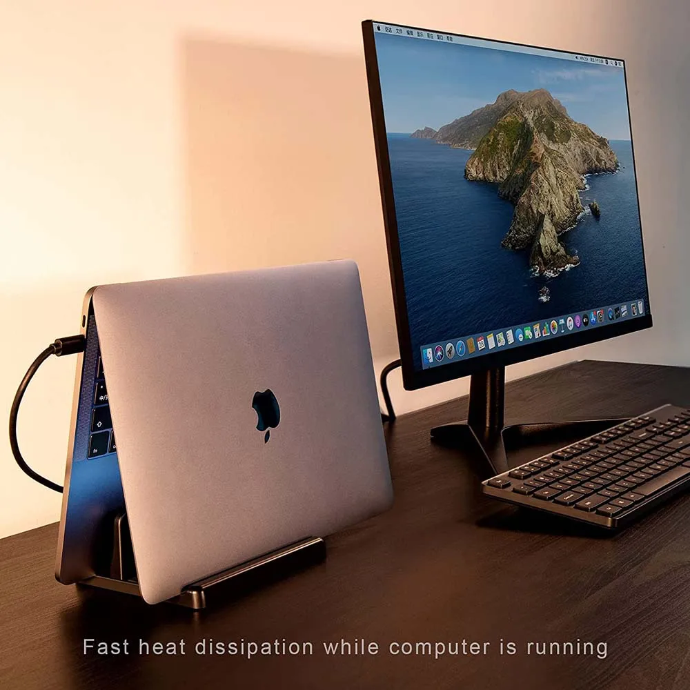 Dual-Slot Adjustable Vertical Laptop Stand ABS Plastic 4in1 Design Space-Saving for MacBook Chromebook Surface HP Dell Book iPad