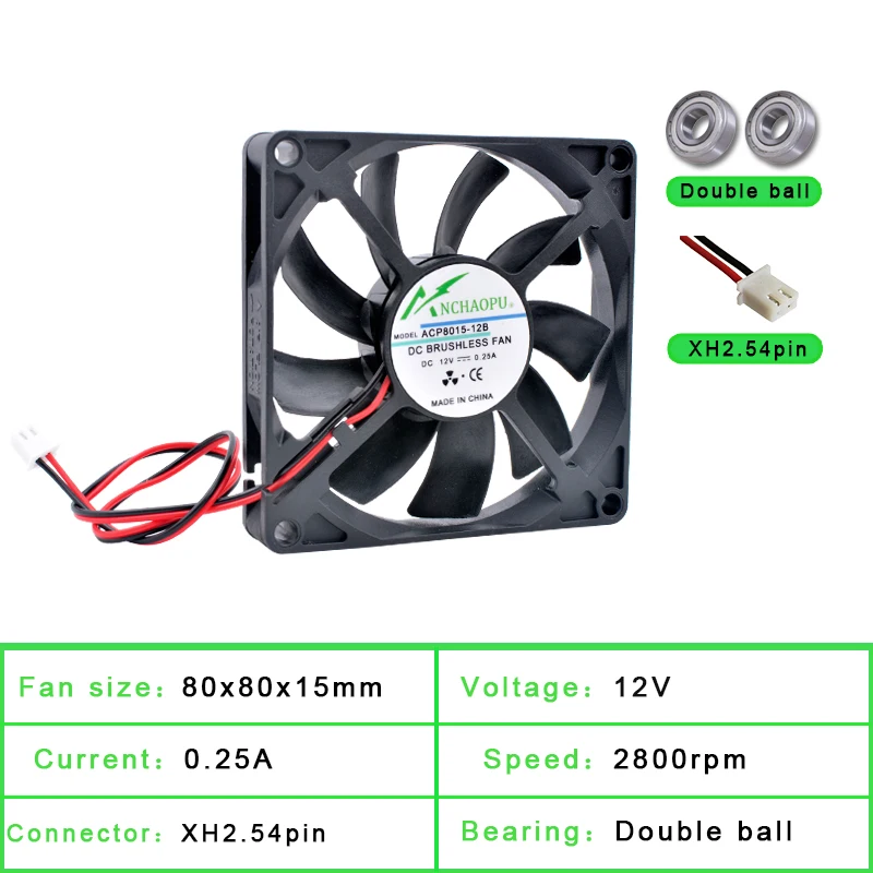 ACP8015 8cm 80mm Fan 80x80x15mm DC5V 12V 24V 2pin Cooling Fan for Router Chassis Power Supply Charger Inverter