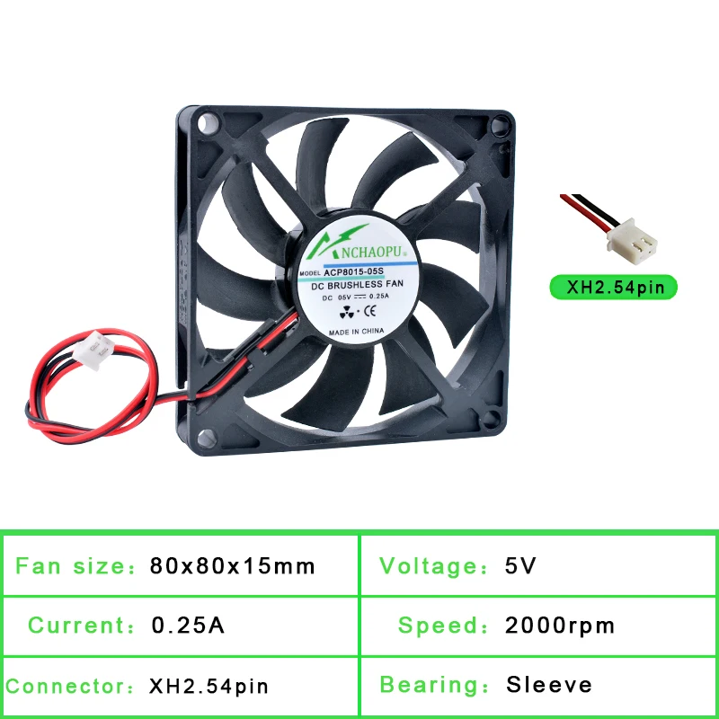 ACP8015 8cm 80mm Fan 80x80x15mm DC5V 12V 24V 2pin Cooling Fan for Router Chassis Power Supply Charger Inverter