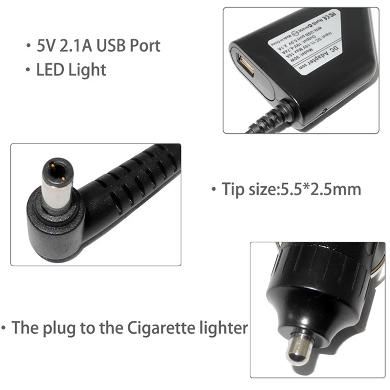 Car Charger19V 4.74A 90W Universal Laptop Power Adapter Charger for Lenovo Asus Acer Dell HP Samsung Toshiba with 10 Connectors