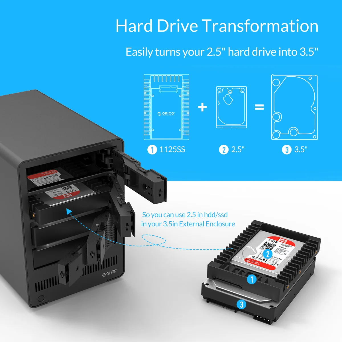 ORICO Hard Drive Caddy 2.5 to 3.5 inch Stainless Internal Hard Drive Mounting Bracket Adapter 3.5 inch SATA HDD Mobile Frame