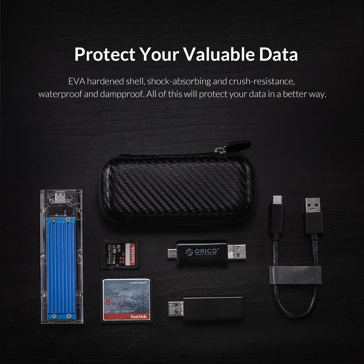 ORICO Eva Zipper Bag Mobile Phone Charger Protection Bag Hard Disk for External M.2 Hard Drive/Earphone/Data Line HDD Case Black