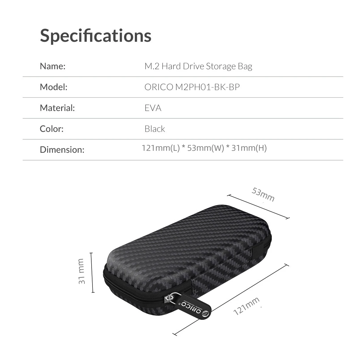ORICO Eva Zipper Bag Mobile Phone Charger Protection Bag Hard Disk for External M.2 Hard Drive/Earphone/Data Line HDD Case Black