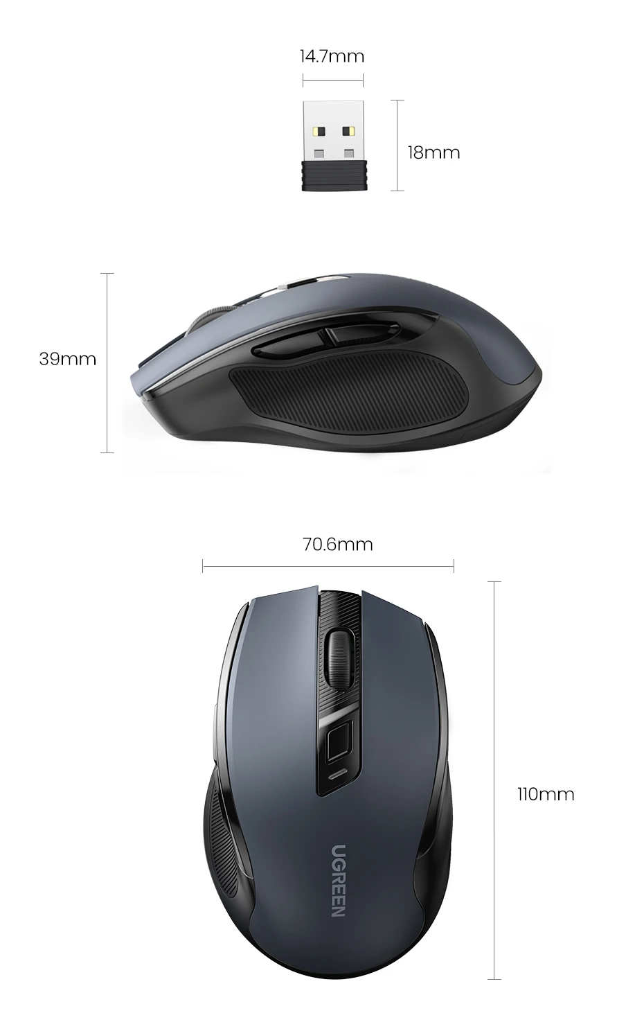 UGREEN Mouse Wireless Ergonomic Mouse 2.4GHz 4000 DPI Silent 6 Buttons For MacBook Tablet Laptop PC Mute Mice Quiet 2.4G Mouse