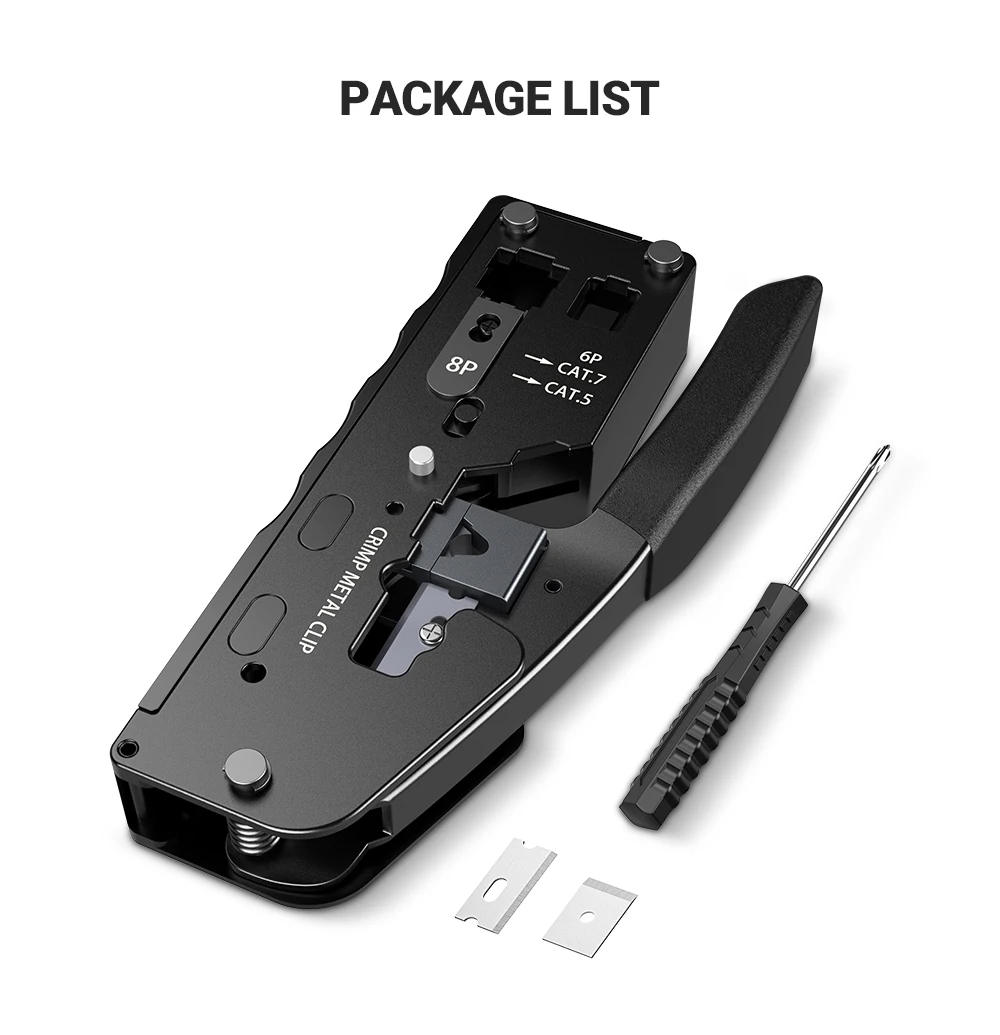 AMPCOM rj45 Crimper CAT7 Crimping Tool for Pass Through RJ11 RJ 45 Connector CAT6 CAT5E Modular Plugs With Wire Stripper Cutter