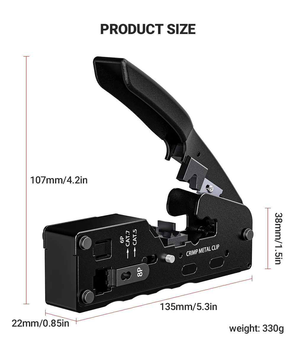 AMPCOM rj45 Crimper CAT7 Crimping Tool for Pass Through RJ11 RJ 45 Connector CAT6 CAT5E Modular Plugs With Wire Stripper Cutter