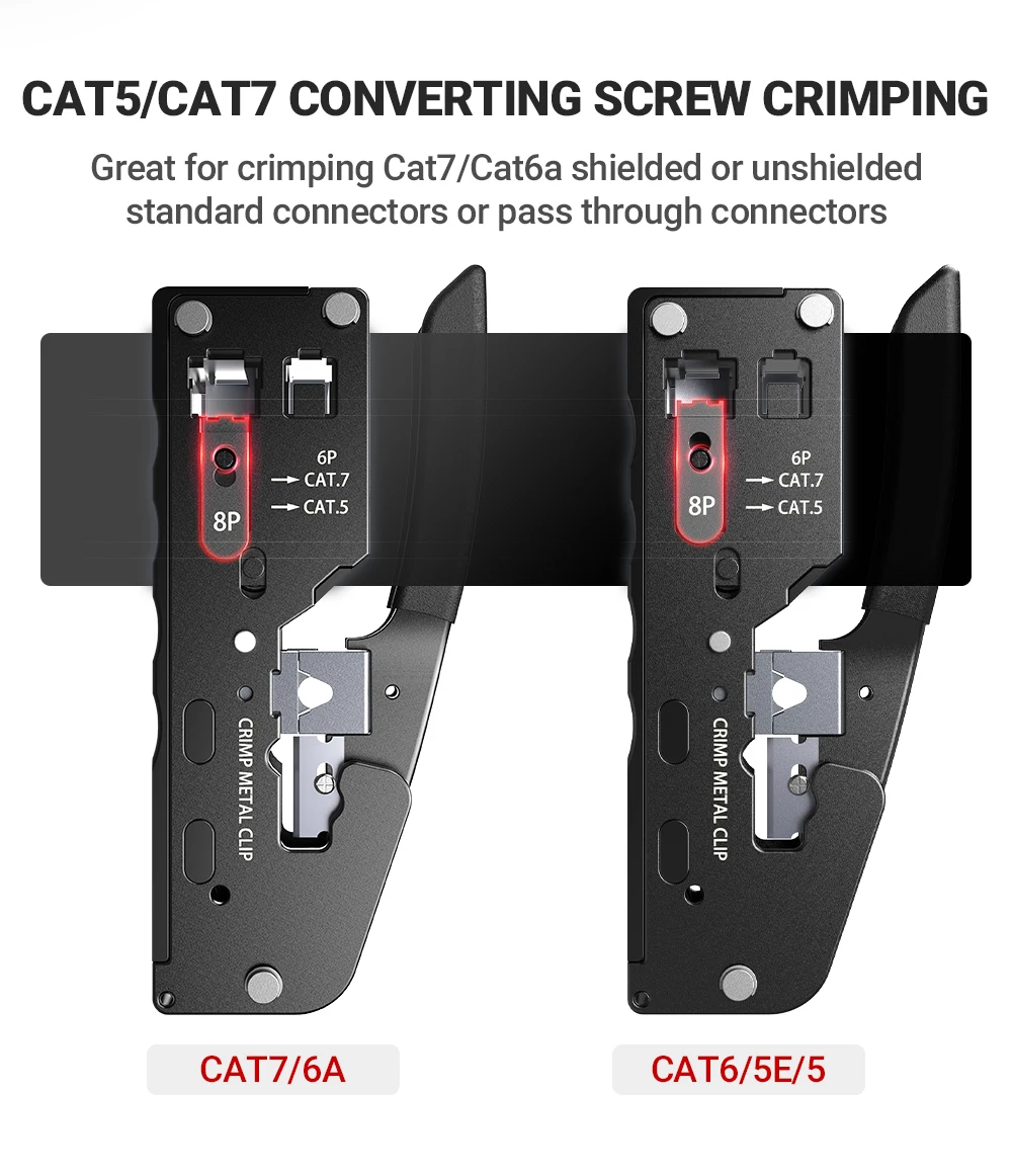 AMPCOM rj45 Crimper CAT7 Crimping Tool for Pass Through RJ11 RJ 45 Connector CAT6 CAT5E Modular Plugs With Wire Stripper Cutter