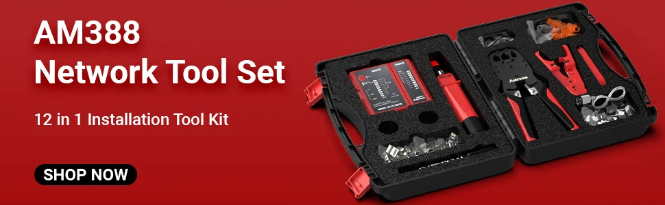 AMPCOM rj45 Crimper CAT7 Crimping Tool for Pass Through RJ11 RJ 45 Connector CAT6 CAT5E Modular Plugs With Wire Stripper Cutter