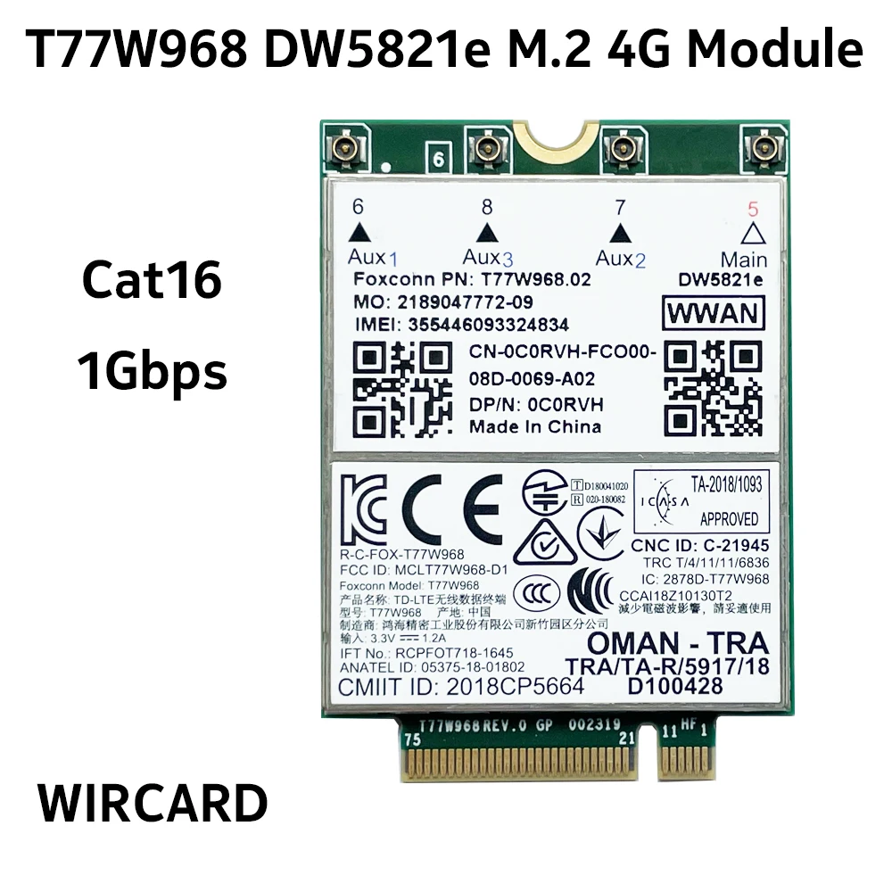 WIRCARD T77W968 DW5821e X20 LTE Cat16 1Gbps FDD-LTE TDD-LTE 4G Module For Dell 5420 5424 7424 7400 Laptop 4G Card USB Adapter