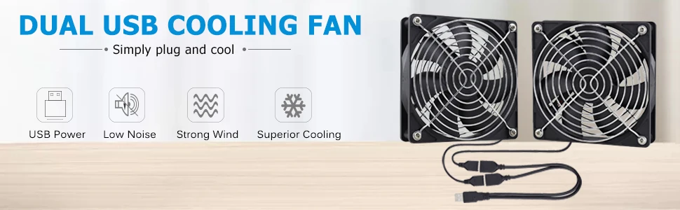 GDSTIME Dual 40mm 50mm 60mm 80mm 92mm 120mm 140mm DC 5V Powered USB Fans with 2 in 1 USB Cable for AV Receiver DVR Cooling