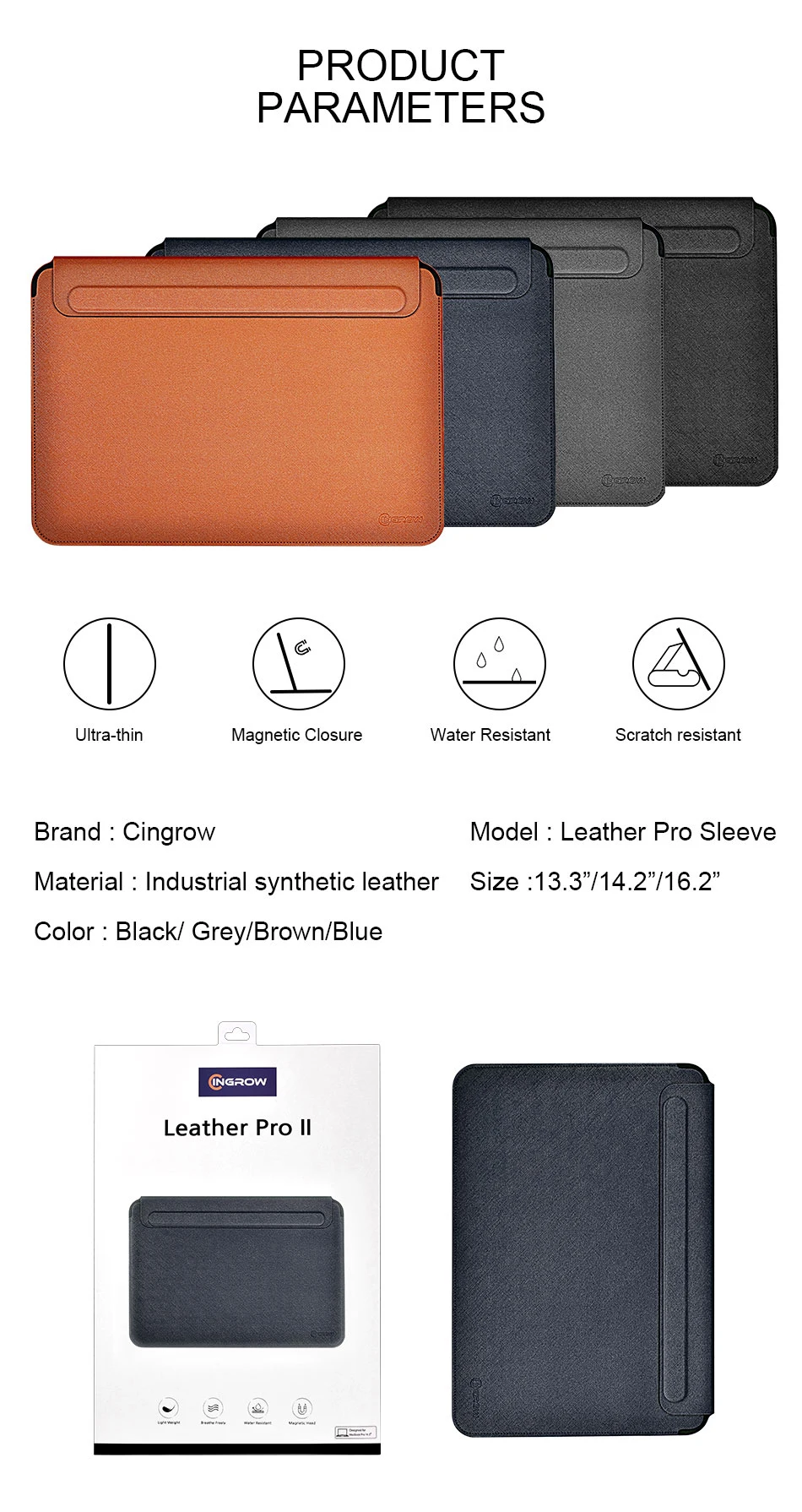 Cingrow Laptop Sleeve for MacBook Air 15.3 2026 Waterproof Laptop Bag for MacBook Air 13 Pro 14 Ultra-thin Notebook Bag 15.6