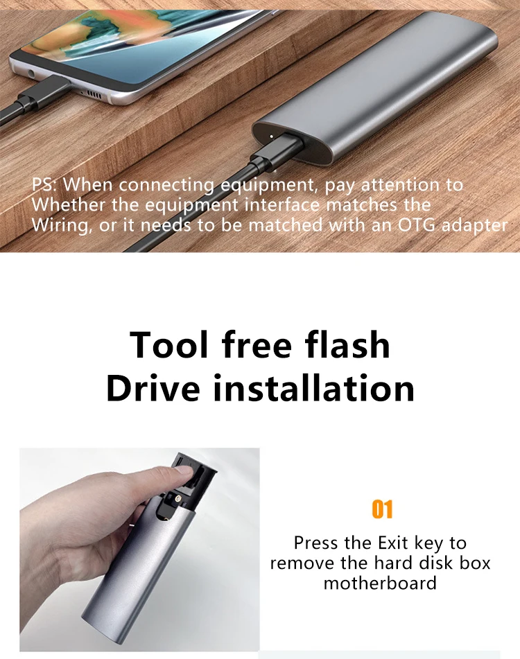 UTHAI M.6 Hard Disk Box 3.1 Dual Protocol NVME/NGFF SATA SSD Type-C 3.1 Disk Tool Free M.2 SSD Case Built-in Metal Heat Sink