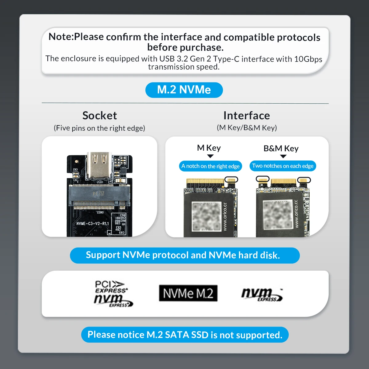 UTHAI M.6 Hard Disk Box 3.1 Dual Protocol NVME/NGFF SATA SSD Type-C 3.1 Disk Tool Free M.2 SSD Case Built-in Metal Heat Sink