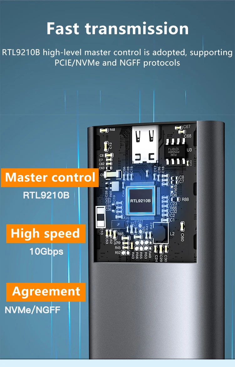 UTHAI M.6 Hard Disk Box 3.1 Dual Protocol NVME/NGFF SATA SSD Type-C 3.1 Disk Tool Free M.2 SSD Case Built-in Metal Heat Sink