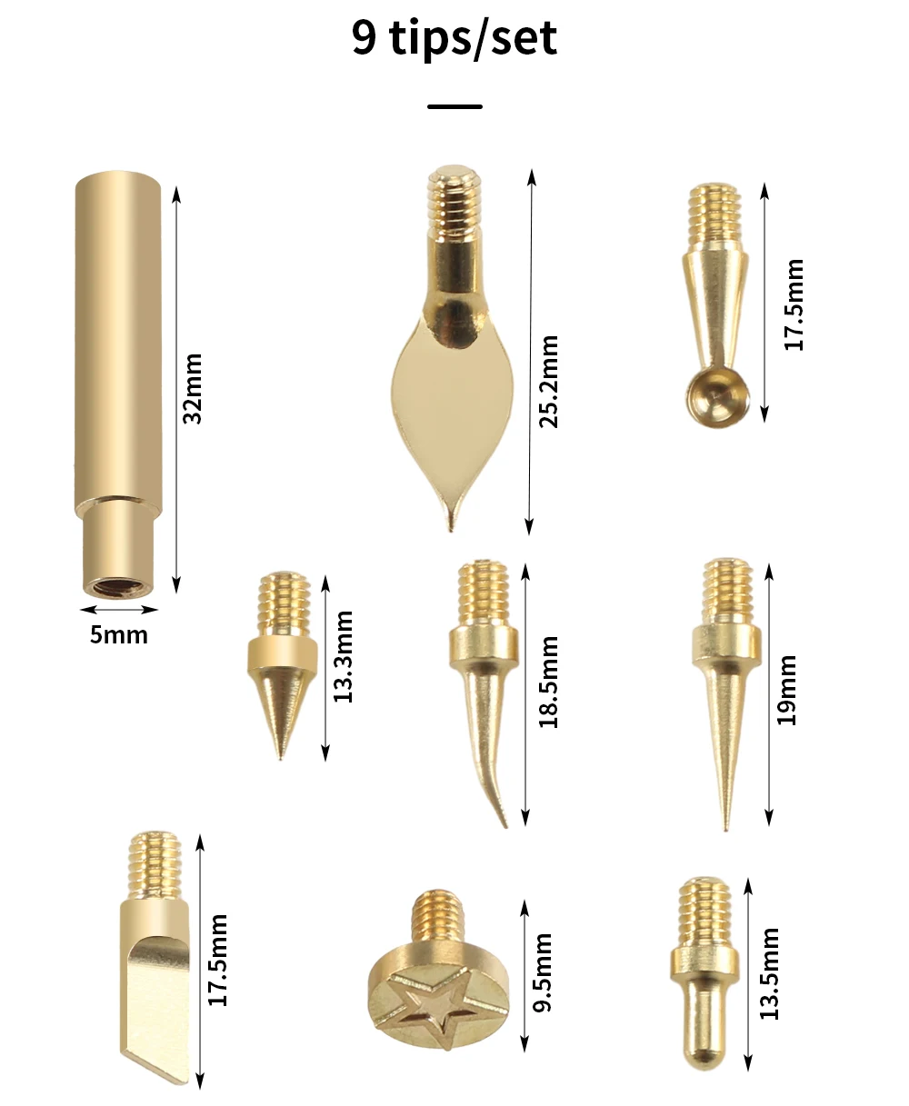 Toaiot Heat Insert Nut Iron Tip Hot Melt Heat Set Insert Tool Soldering Iron Tip 3D Printing Modify Finishing Brass Thread Embed