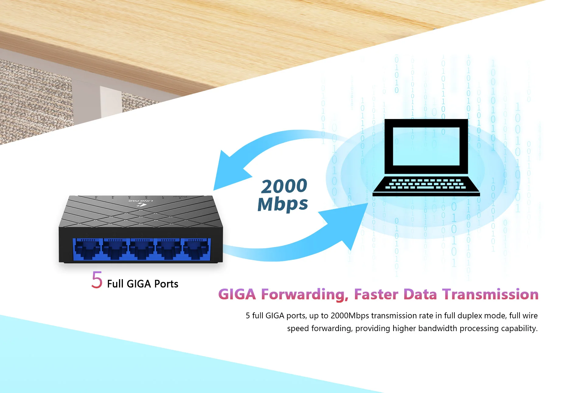 LP-S105G 5-PORT 1000M Gigabit Switch Monitoring Network Cable Splitter Commercial Networking Equipments