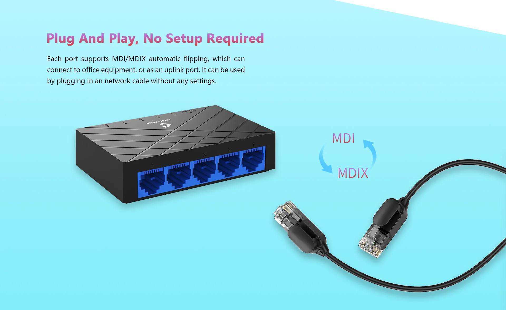 LP-S105G 5-PORT 1000M Gigabit Switch Monitoring Network Cable Splitter Commercial Networking Equipments