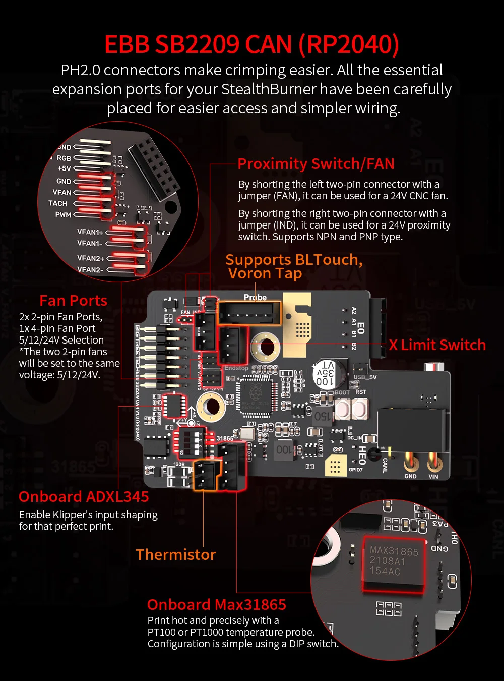 BIGTREETECH EBB SB2209 CAN/USB Board For Klipper Voron StealthBurner KNOMI Octopus Pro Raspberry Pi Canbus HeadTool PT1000