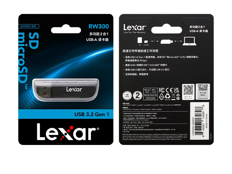 Original Lexar 300U Multi 2 in 1 USB Type A Card Reader Support SD/Micro SD Card Memoria Card Reader For MicroSDHC/SDXC