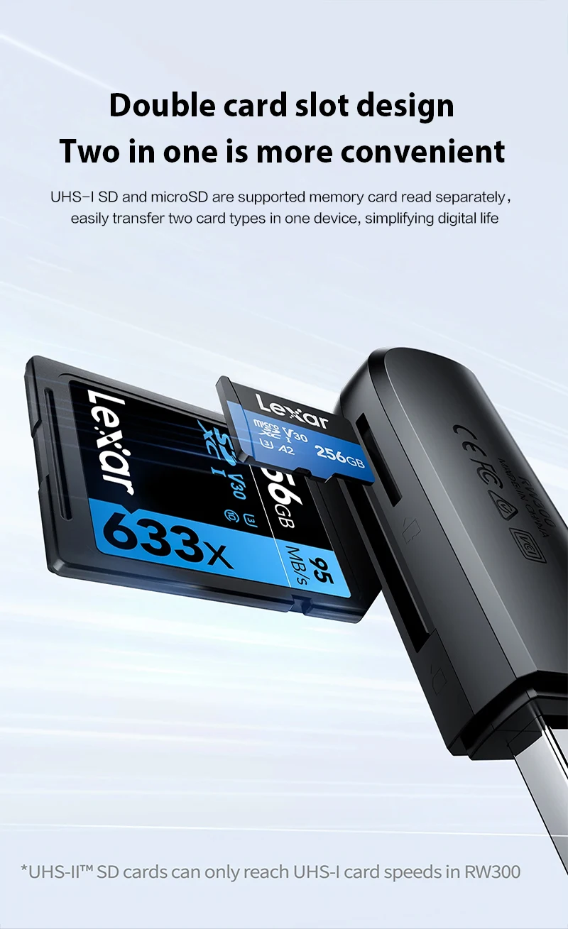 Original Lexar 300U Multi 2 in 1 USB Type A Card Reader Support SD/Micro SD Card Memoria Card Reader For MicroSDHC/SDXC