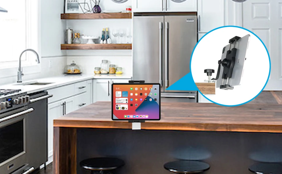 Kitchen Cabinet Tablet Mount Stand for 4-13'' Tablet & Phone Holder Stand Metal Tablets Cellphone Clamp Holder for IPad Air Pro