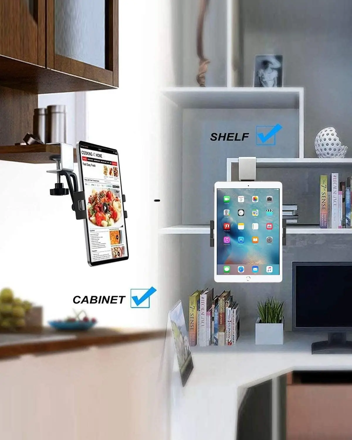 Kitchen Cabinet Tablet Mount Stand for 4-13'' Tablet & Phone Holder Stand Metal Tablets Cellphone Clamp Holder for IPad Air Pro